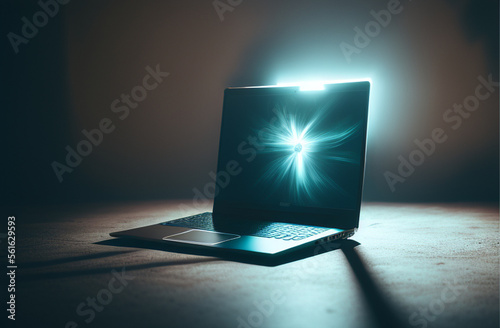 Efecto Computador Portátil Tecnología Luz Azul - Laptop Tecnology Efect Blue lights - Generative AI