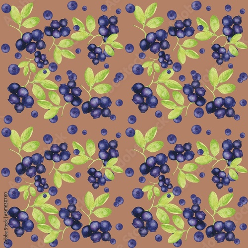 Fototapeta Naklejka Na Ścianę i Meble -  blueberry watercolor pattern