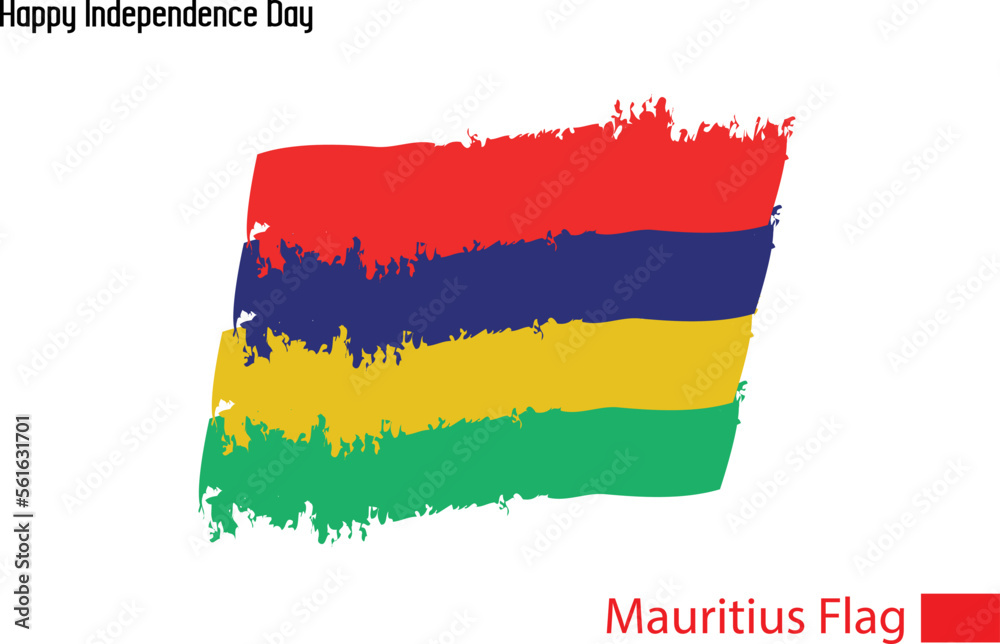 Obraz premium National Flag Flag of Mauritius Stock Vector Drawn with Brush Strokes 