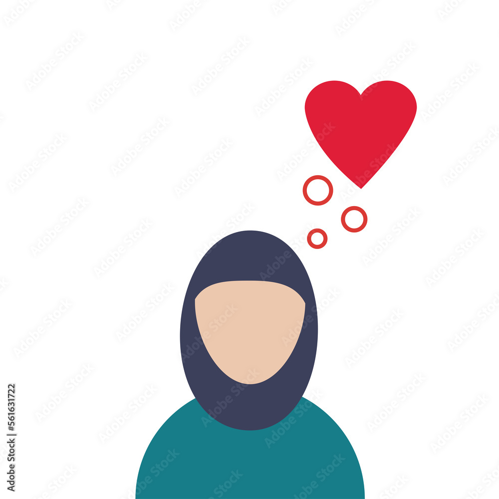 simple flat woman in hijab person thinking about love simple flat woman in hijab person thinking about love