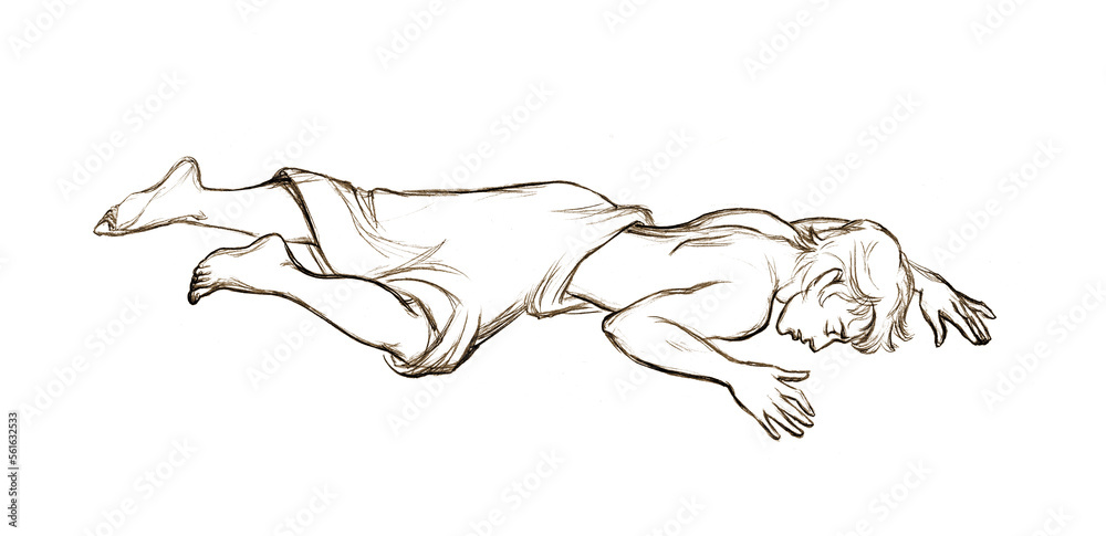 Pencil drawing. Dead Abel on the ground Pencil drawing. Dead Abel on the ground