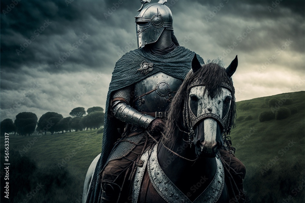 Medieval knight on battle field - illustration