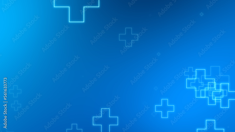 Medical health blue cross neon light shapes pattern background. Abstract healthcare technology and science concept. Medical health blue cross neon light shapes pattern background. Abstract healthcare technology and science concept.