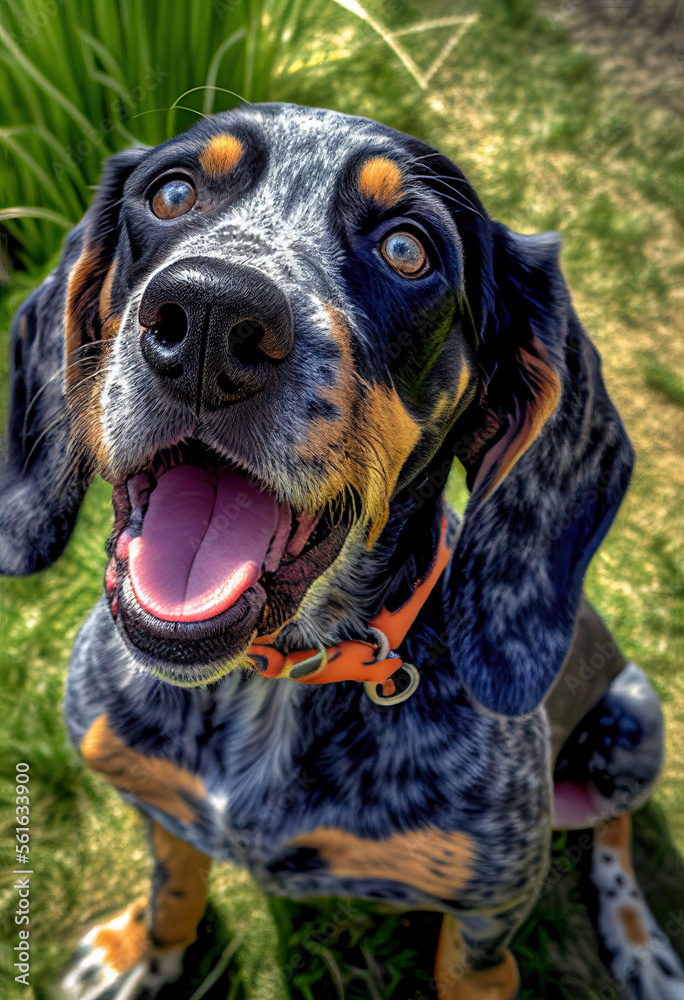 Bluetick Coonhound playing in the garden, happy puppy, cute dogs, Generative AI Bluetick Coonhound playing in the garden, happy puppy, cute dogs, Generative AI