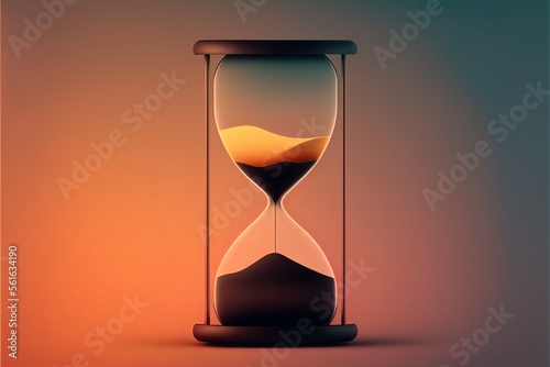 Sand hourglass, colorful gradient background. AI digital illustration