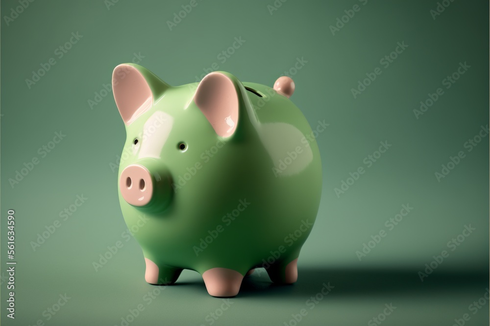 Green piggy bank, Green background. AI digital illustration Green piggy bank, Green background. AI digital illustration