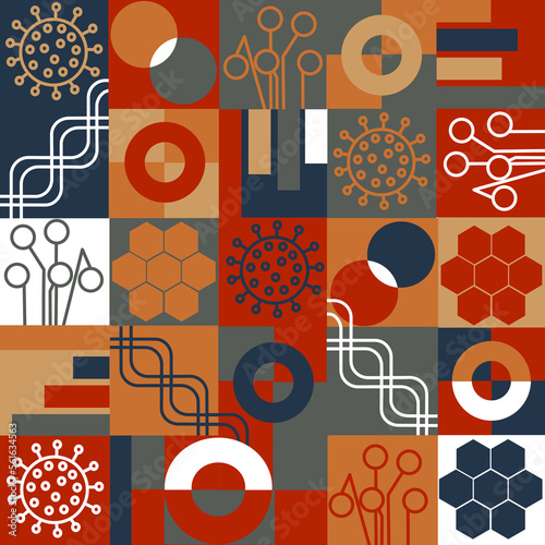 Abstract geometric poster with a pattern of simple geometric shapes in bright colors. Digital graphics are suitable for interior decoration, book covers and textiles
