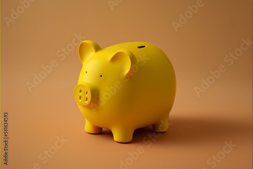 Yellow piggy bank, yellow background. AI digital illustration