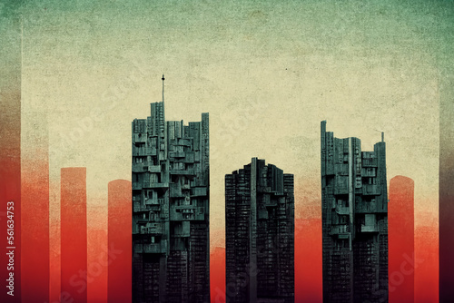City of highrises, Brutalism style, generated with generative AI