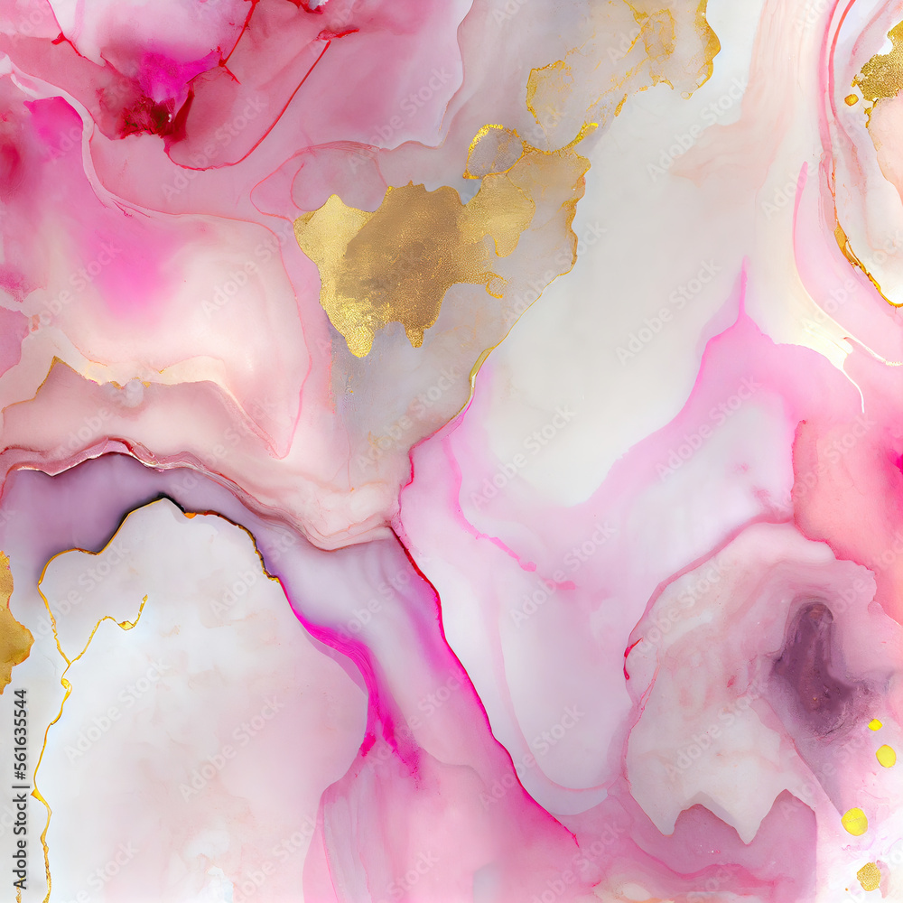 Pink marble texture abstract background with golden lines. ai generative