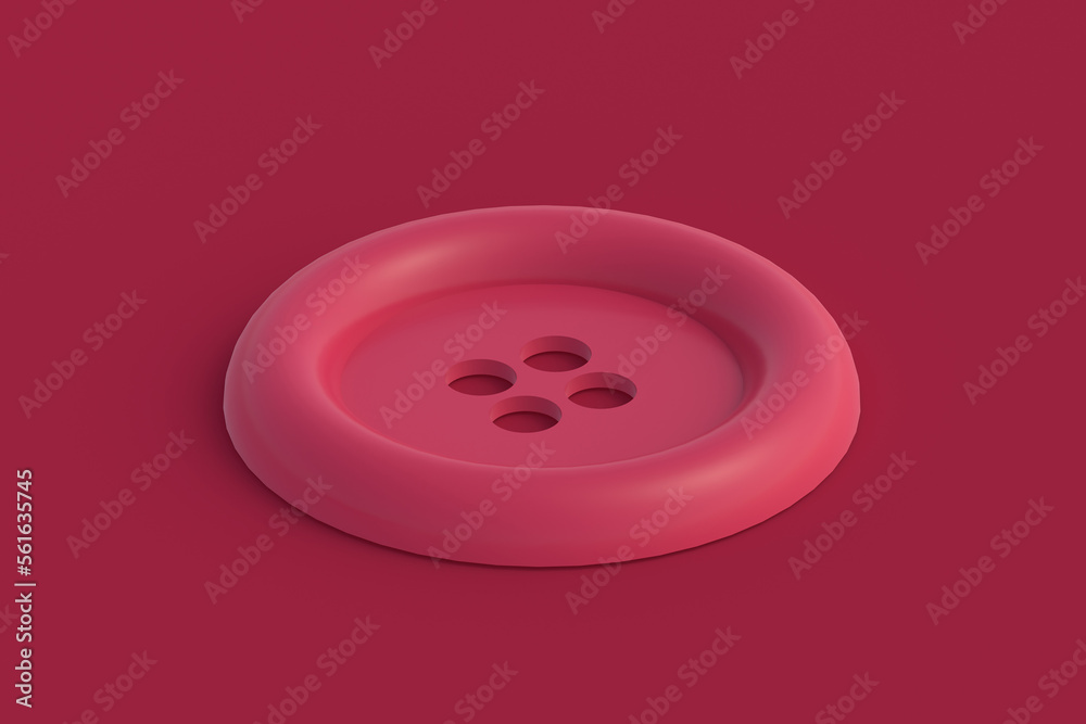 Textile button of magenta on red background. Color of the year 2023. 3d render Textile button of magenta on red background. Color of the year 2023. 3d render