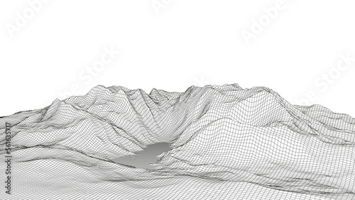 Abstract digital neon grid landscape background. Futuristic retro mountains wallpaper. Big data visualization. For websites and banners design. Vector illustration.