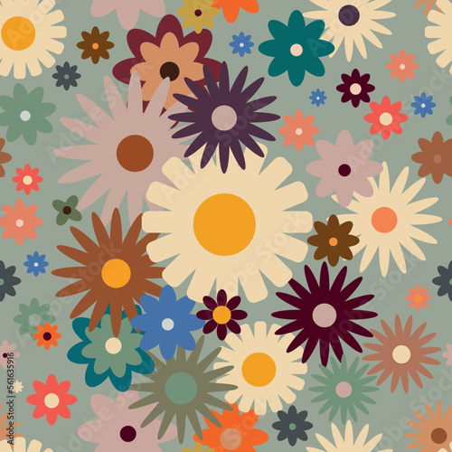 Retro Vintage pattern with flowers in 60s style . Vector illustration