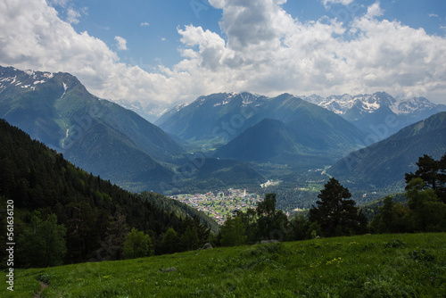 magnificent view of Caucasus Mountains and sky