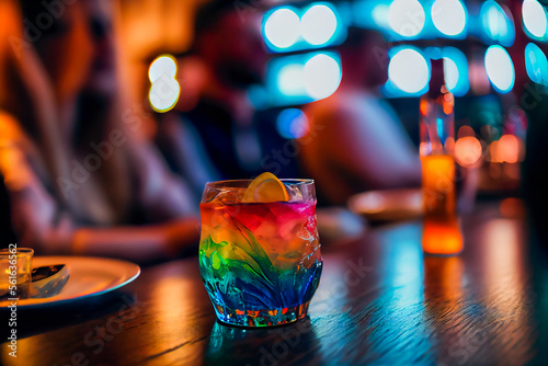 cocktails drinks on the bar.  Generative AI. © EwaStudio