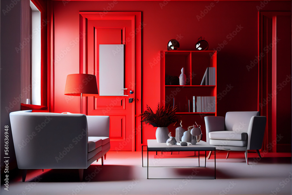 Fototapeta premium Red modern interior style. Generative AI.