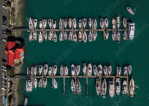 yachts on the pier aerial 