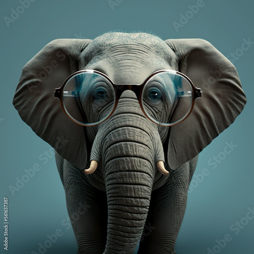 smart elephant with glasses. Created with Generative AI technology © Greenart