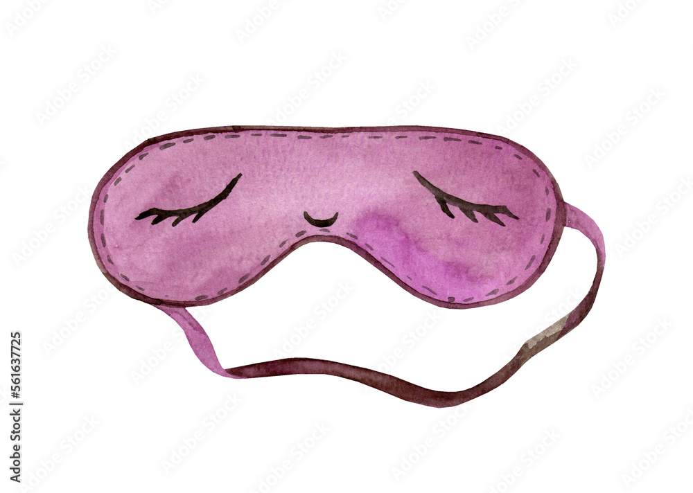 Nice sleep mask. Watercolor hand drawn illustration isolated on white background Nice sleep mask. Watercolor hand drawn illustration isolated on white background