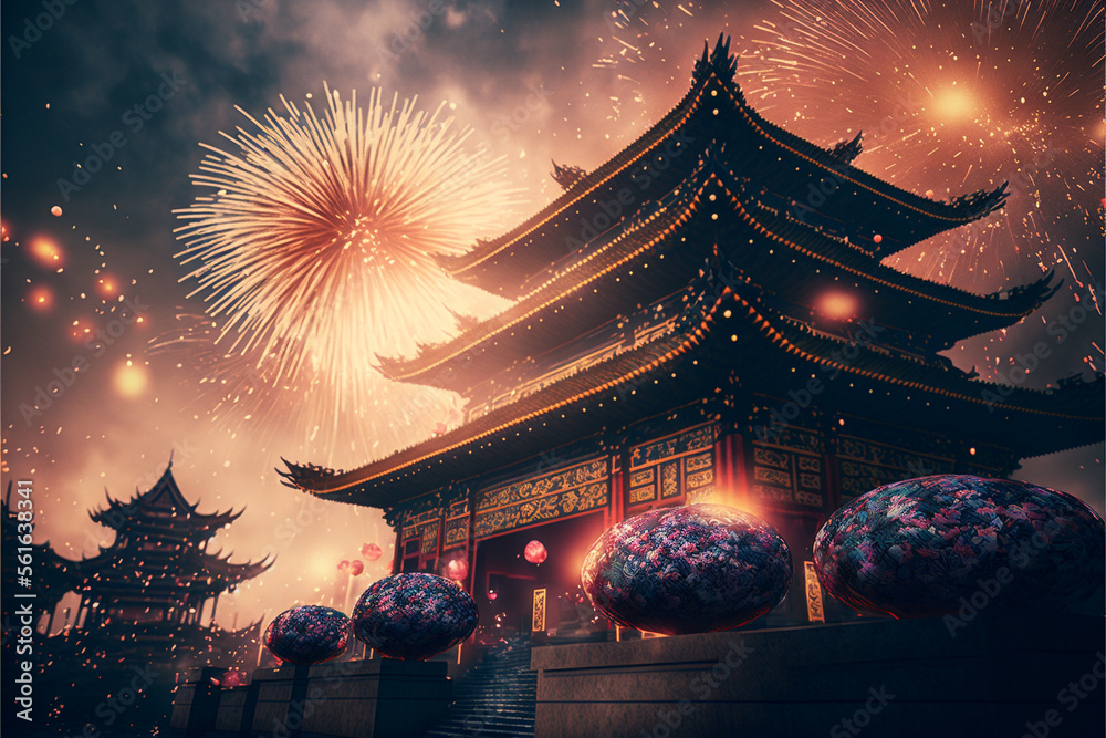 Fototapeta premium Chinese new year fireworks celebrations background