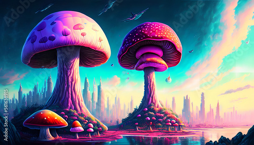 Giant mushrooms landscape
