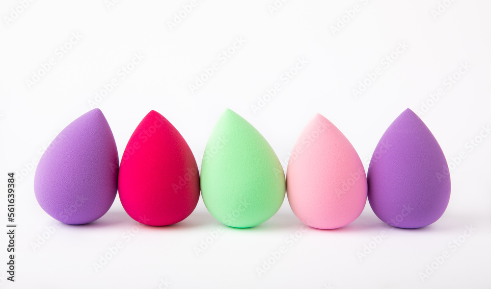 Beauty blender isolated on white background. Bright sponges for cosmetics. Makeup products. Beauty concept. MOCKUP. Beauty blender isolated on white background. Bright sponges for cosmetics. Makeup products. Beauty concept. MOCKUP.