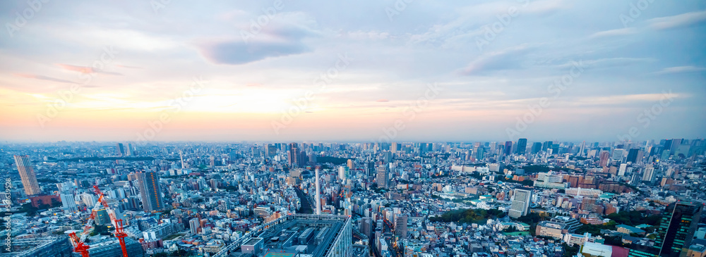 Aerial View of Shibuya, Tokyo, Japan at sunset