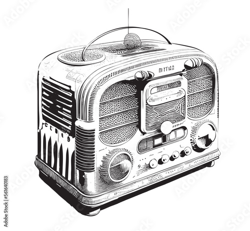 Retro radio receiver hand drawn sketch Vector illustration