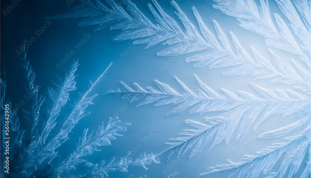 Winter frost pattern on glass, Ice crystals, blue background, illustration generativ ai Winter frost pattern on glass, Ice crystals, blue background, illustration generativ ai
