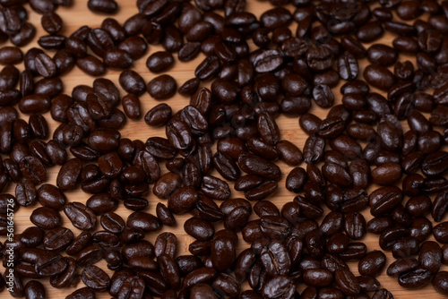 coffee beans on a wood background