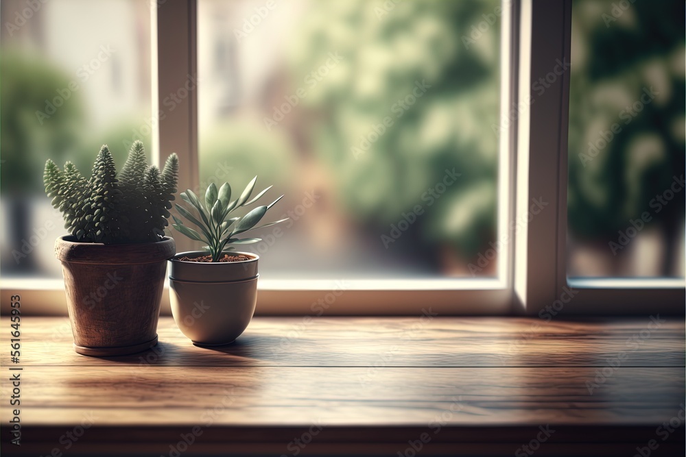 Fototapeta premium Desk table space for product blurred kwindow