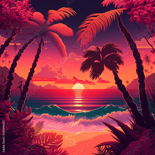 sunset on the beach  generative AI