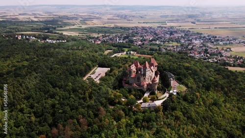 aerial drone view of Kreuzenstein Castle in Leobendorf Austria, showcasing the grandeur of the medieval architecture photo