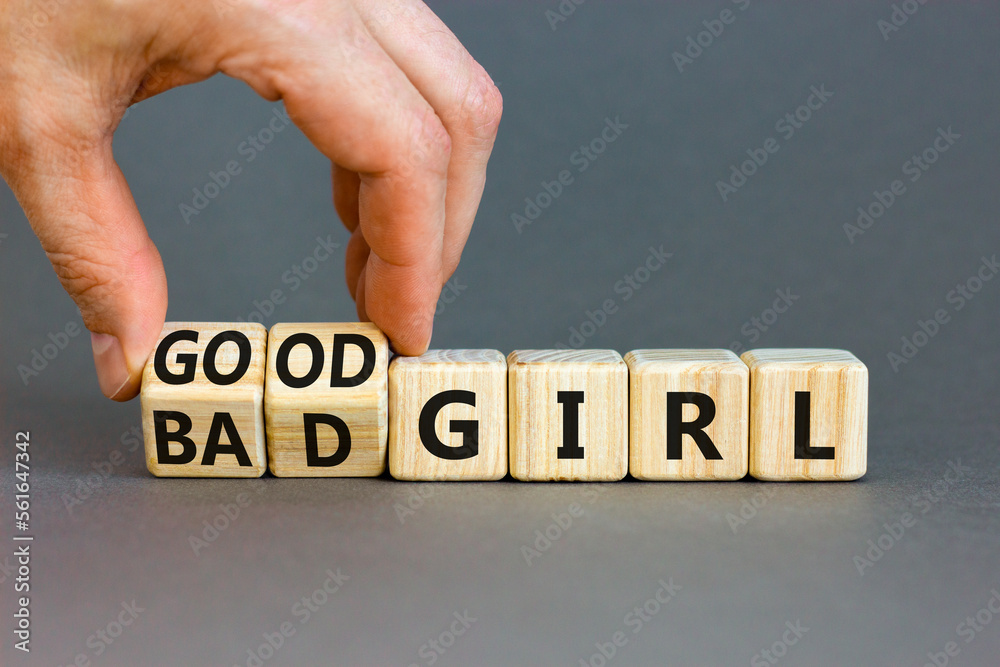 Good or bad girl symbol. Concept word Good girl Bad girl on wooden ...