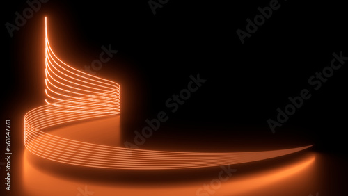 Wallpaper Mural Sci Fy neon glowing lamps in a dark hall. Reflections on the floor. Empty background in the center. 3d rendering image. Abstract glowing lines. Techology futuristic background. Torontodigital.ca