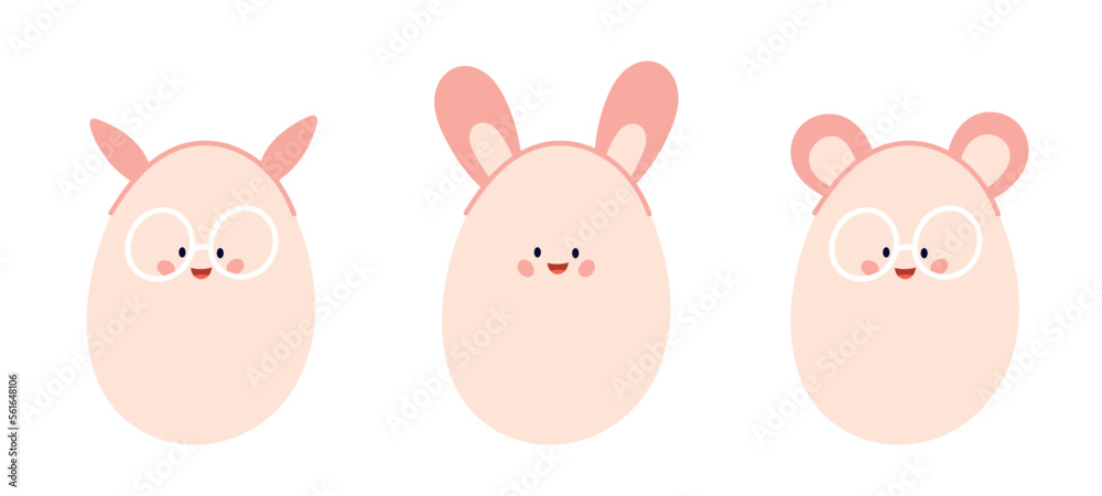 Egg character for easter or eggs day. Cute cartoon funny person. Vector isolated illustration