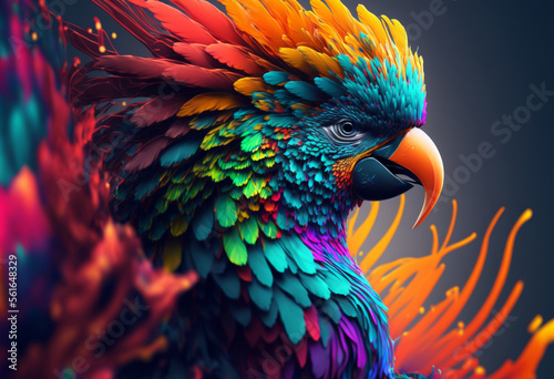 Fotografija Marvelous abstract color paint splash parrot, Generative ai.