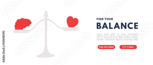 Brain and heart harmony. Mind balans with love. Psychiatry concept. Vector isolated illustration