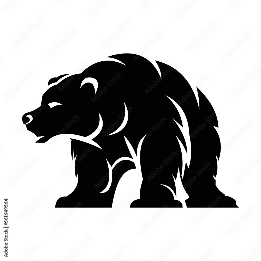 Obraz premium Sleek and modern silhouette bear logo design, perfect for a wide range of uses such as branding, packaging, and advertising. The simple yet striking black and white design features a majestic bear.