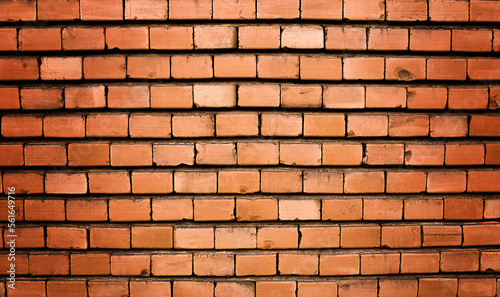Brick wall, old texture of red stone blocks closeup.