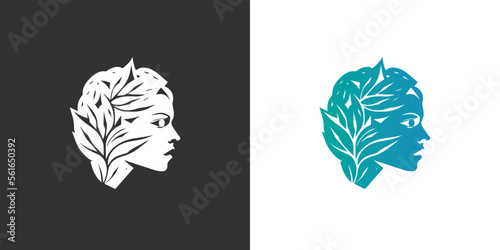 Logo profile face girl elf leaves instead of hair coin