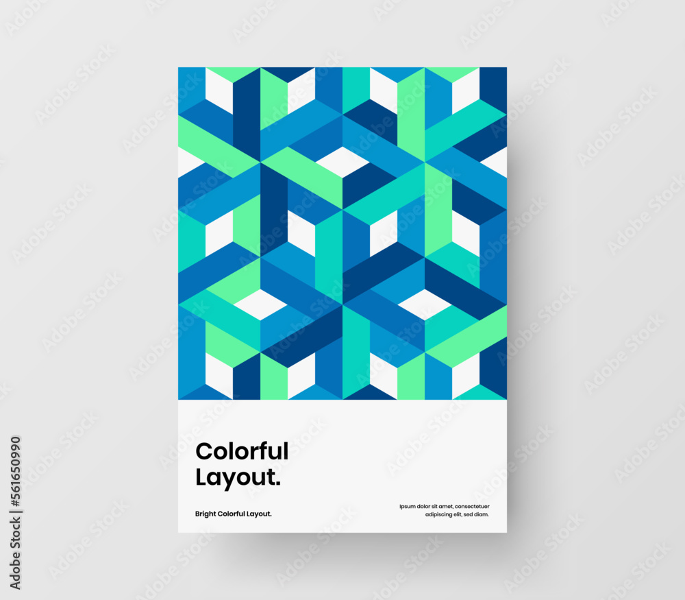 Trendy pamphlet A4 vector design template. Unique mosaic hexagons poster concept.