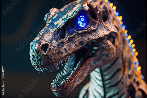 Menacing futuristic AI T-Rex Animal Robot  glowing elements  scary  future created with generative ai technology