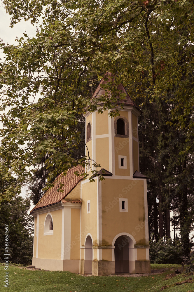 Old manor in Slovenia. Architecture of an historic villa with yellow walls. High quality photo Old manor in Slovenia. Architecture of an historic villa with yellow walls. High quality photo