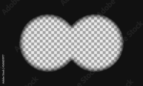 Binocular view template with empty transparent background field. Military, hunting or tourist optical instrument for magnifying, exploration, research, following, investigation. Vector illustration