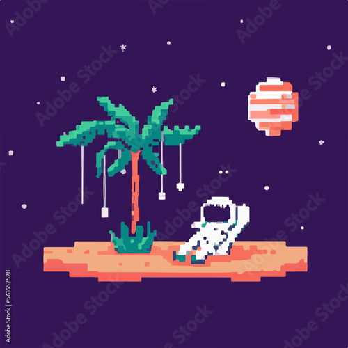 Astronaut chilling under palm in space