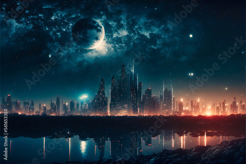 Night view on a futuristic city © Uolir