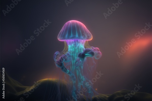 Neon psychic wave jellyfish animal created with generative ai technology photo