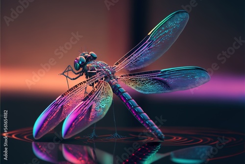 Neon psychic wave dragon fly animal created with generative ai technology © Picture Office