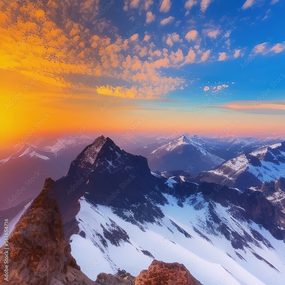 Beautiful view of colorful sunrise in mountains. Background. Generative A